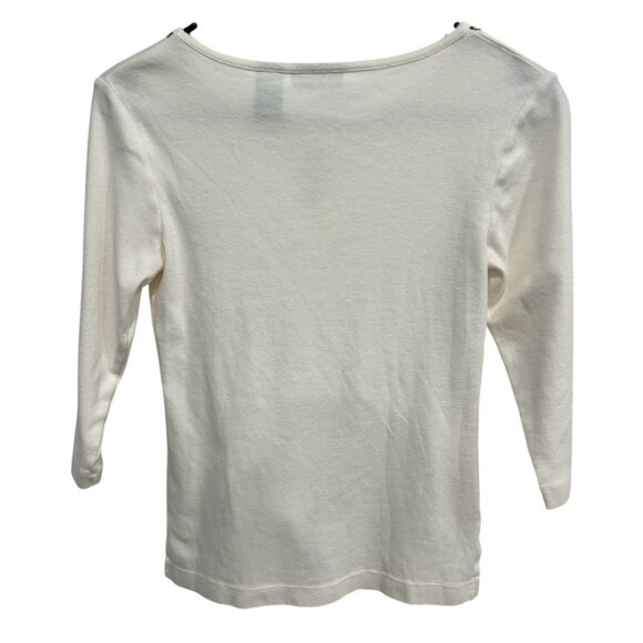 Bay Studio Womens Beaded Embellished Top Small Ivory 3/4 Sleeve 100% Cotton - Picture 2 of 10